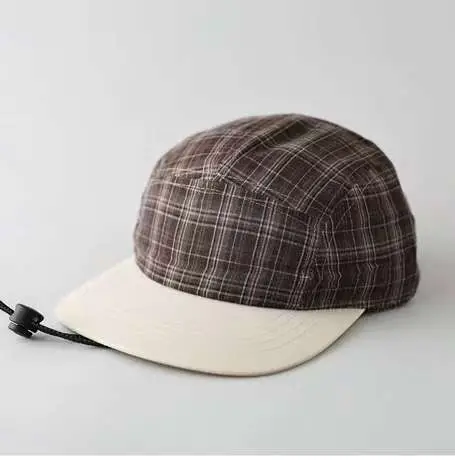 Japanese Plaid Drawstring Cap for Men Brown - Image 2