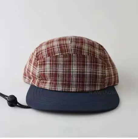 Japanese Plaid Drawstring Cap for Men Brown - Image 3
