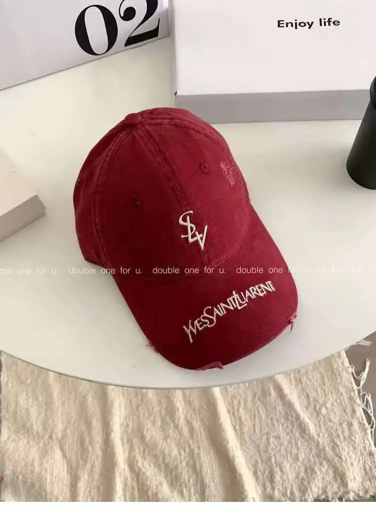 Vintage Embroidered Lady Cap Red Duckbill Cap — feature 12