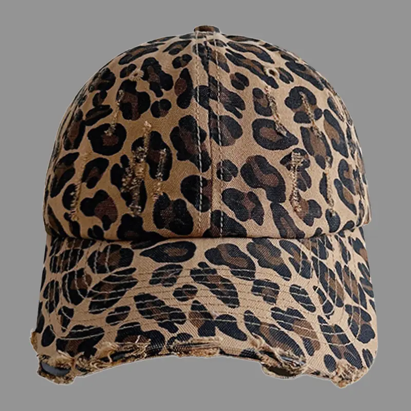 Custom Leopard Print Distressed Cap Unisex Korean Style - Image 2
