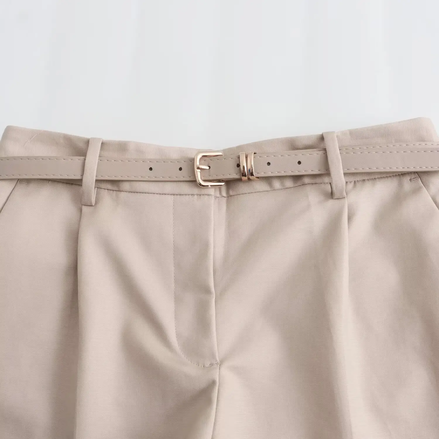 Men Beige Cotton Shorts with Belt Casual Cross-Border — feature 15