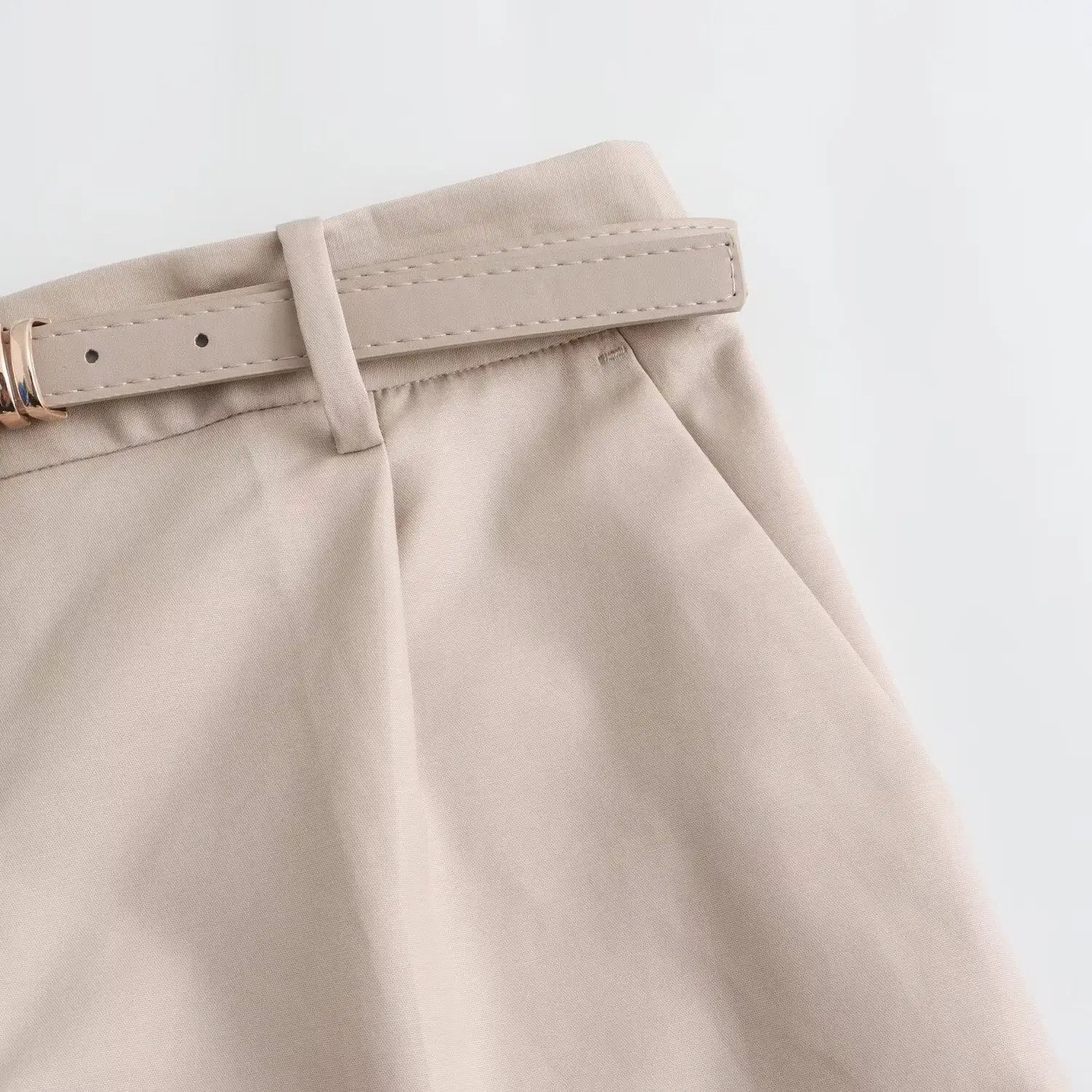 Men Beige Cotton Shorts with Belt Casual Cross-Border — feature 16