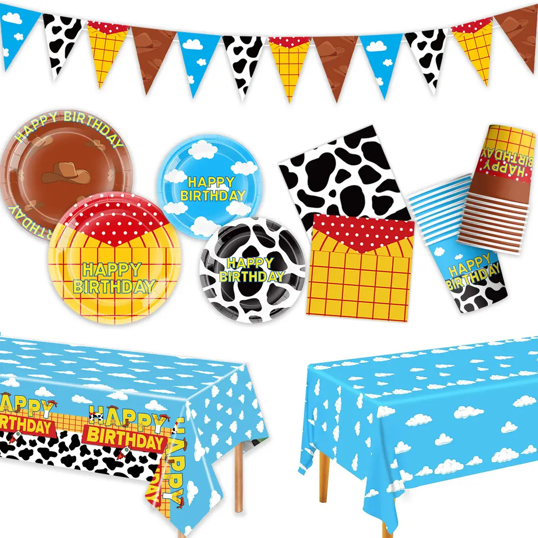Cross-Border Amazon New Toy Story Themed Birthday Party Tableware Supplies, Atmospheric Decorations, Paper Napkins, Paper Cups