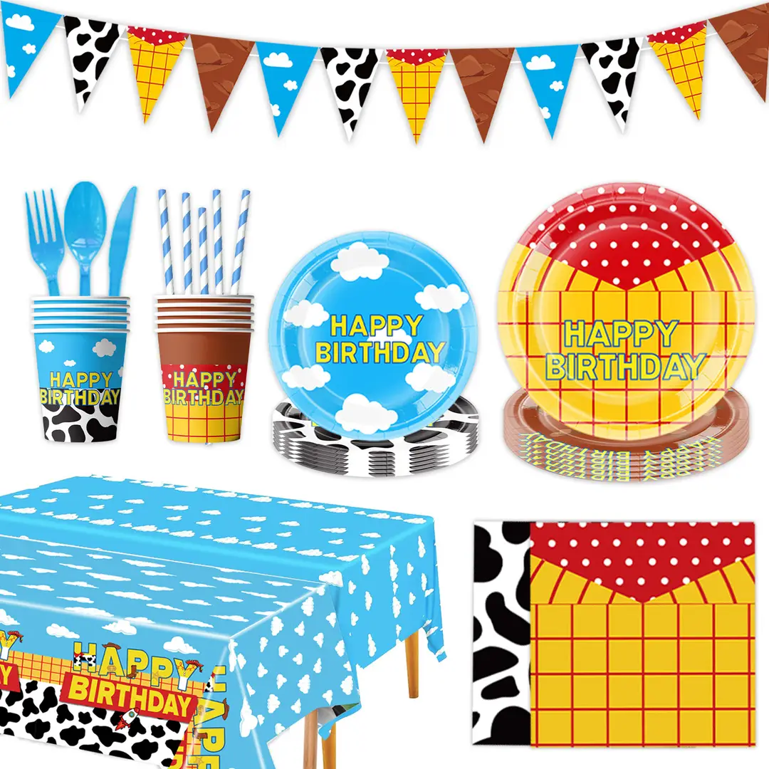Cross-Border Amazon New Toy Story Themed Birthday Party Tableware Supplies, Atmospheric Decorations, Paper Napkins, Paper Cups
