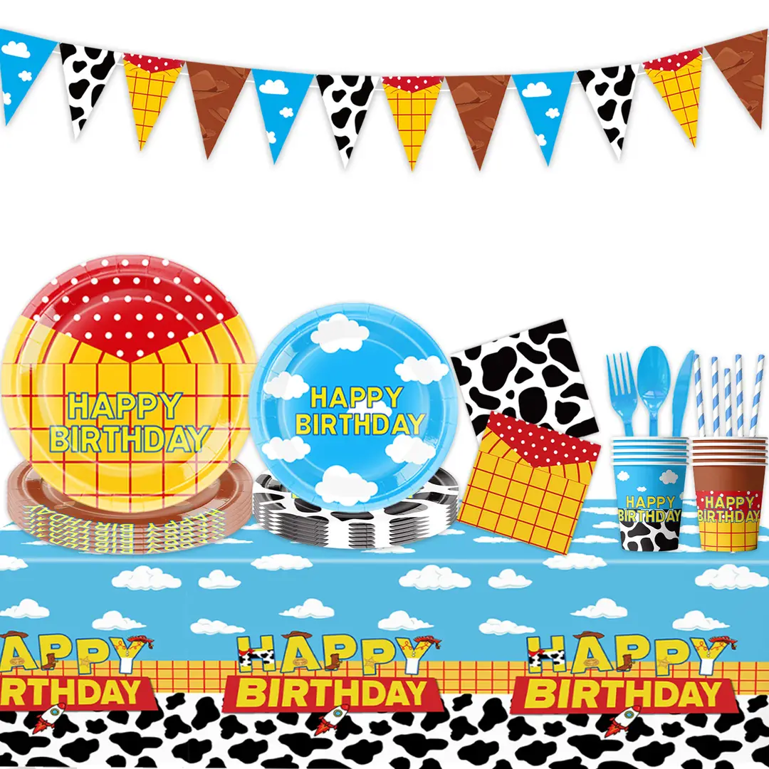 Cross-Border Amazon New Toy Story Themed Birthday Party Tableware Supplies, Atmospheric Decorations, Paper Napkins, Paper Cups