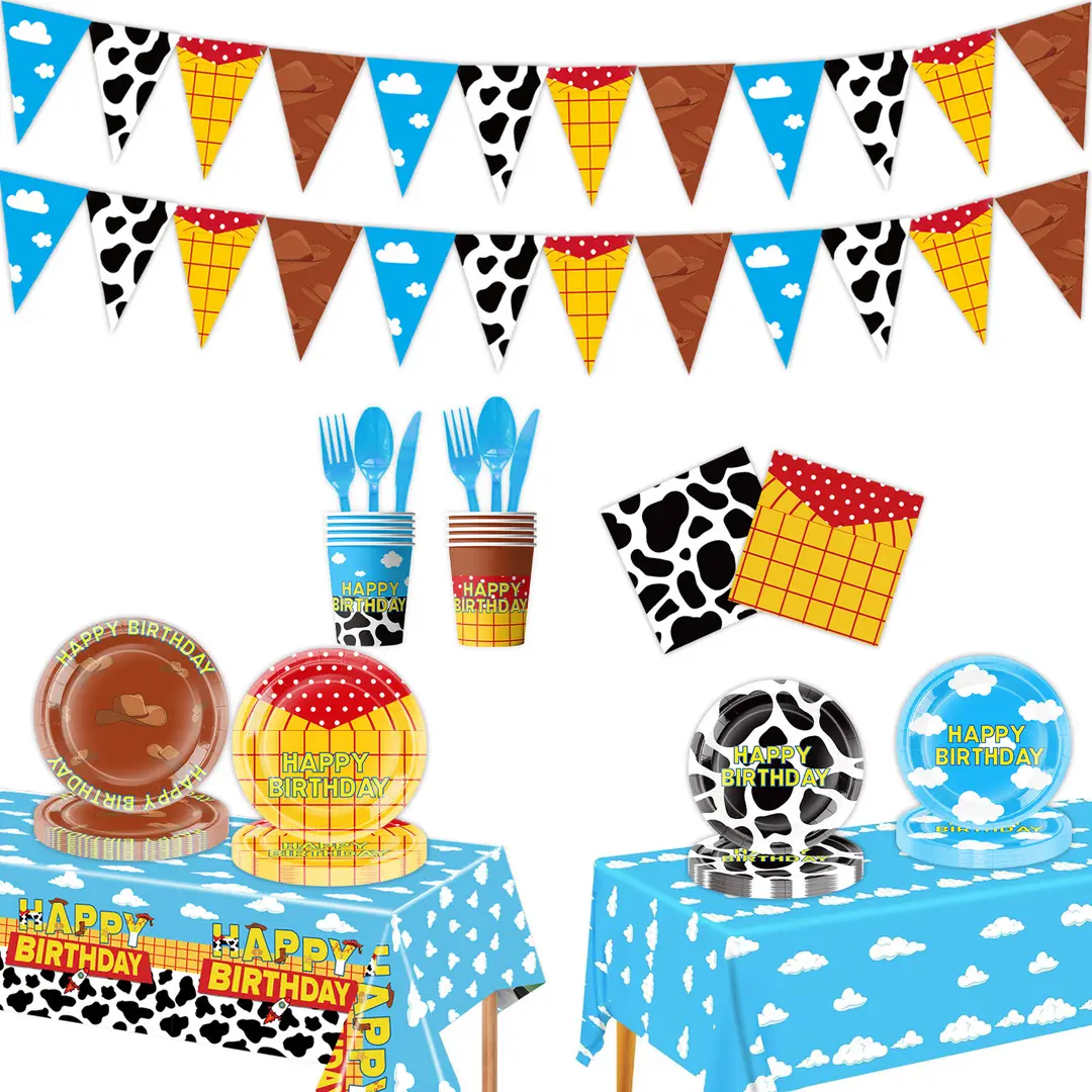 Cross-Border Amazon New Toy Story Themed Birthday Party Tableware Supplies, Atmospheric Decorations, Paper Napkins, Paper Cups