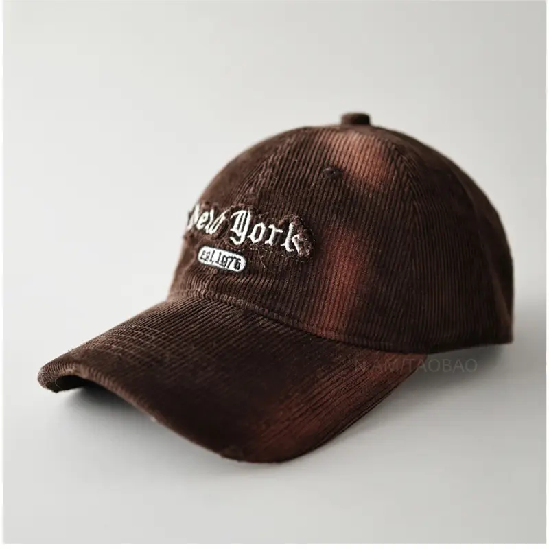 Brown Corduroy Tie-Dye Baseball Cap for Men Women - Image 4