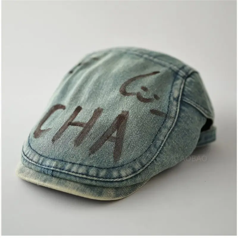 Men Retro Washed Denim Peaked Cap Sunshade - Image 3