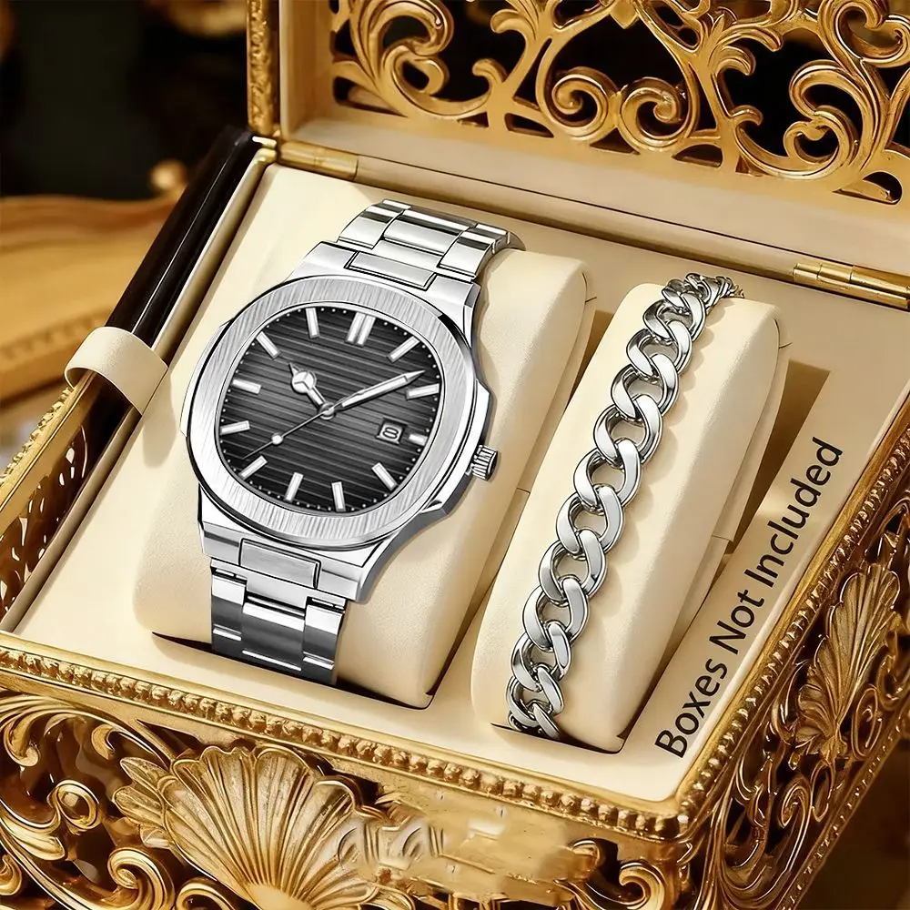 Swiss Genuine Business Men's Watches, Trendy Sports Style, Luminous Hands, Steel Band, Non-Mechanical Quartz Watch Wholesale