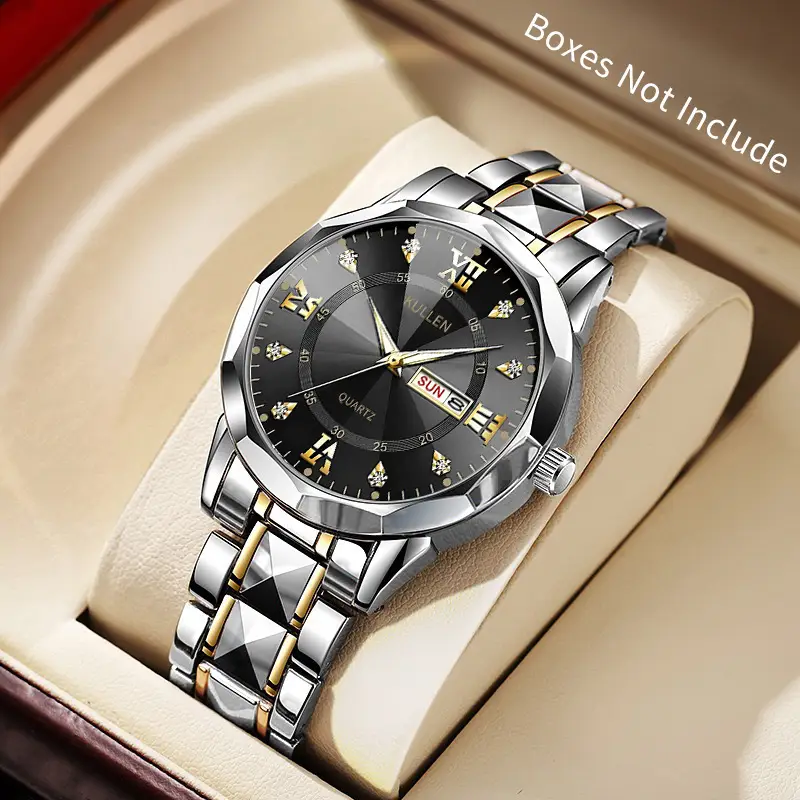 Swiss Genuine Business Men's Watches, Trendy Sports Style, Luminous Hands, Steel Band, Non-Mechanical Quartz Watch Wholesale