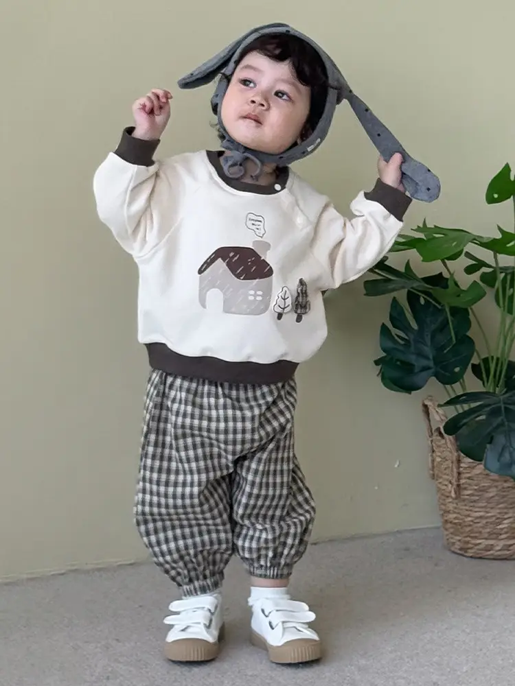 Children's Plaid Cotton Shorts Brown White - Image 6