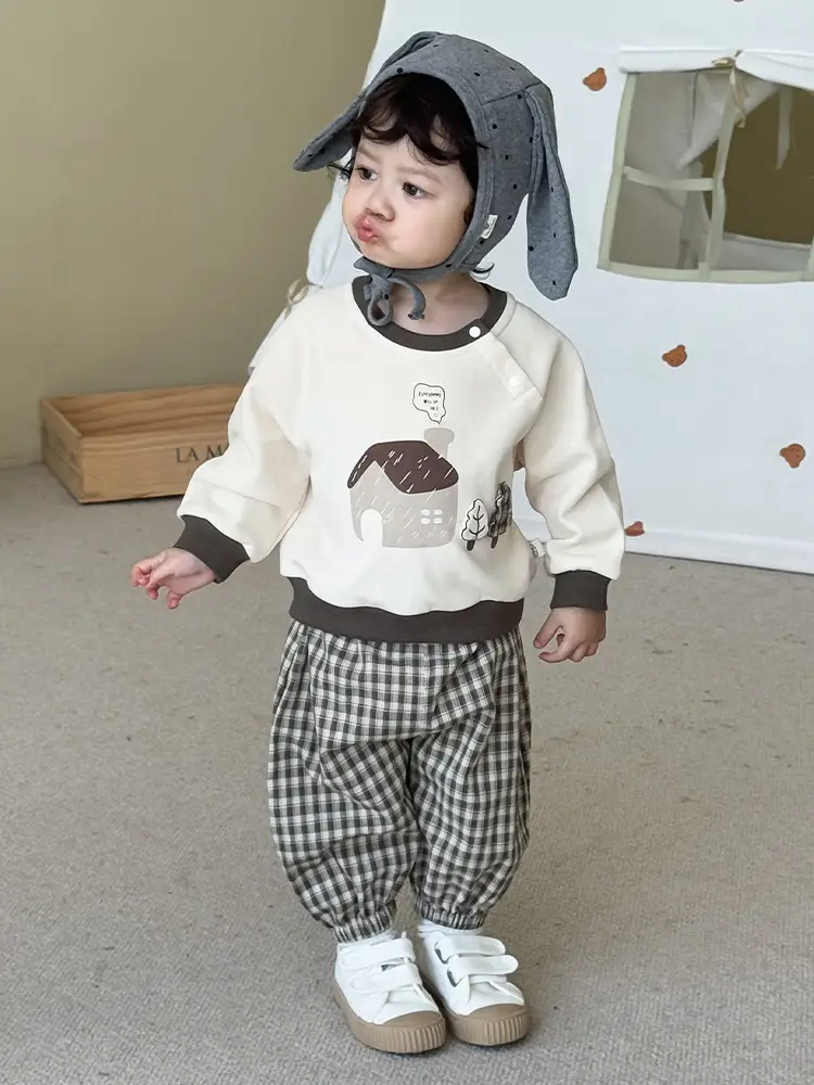 Children's Plaid Cotton Shorts Brown White - Image 8