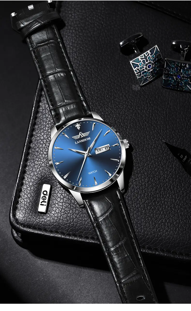 Authentic Men's Watch with Leather Strap, Luminous, Waterproof, Trendy Brand, New Model Men's Watch — feature 2