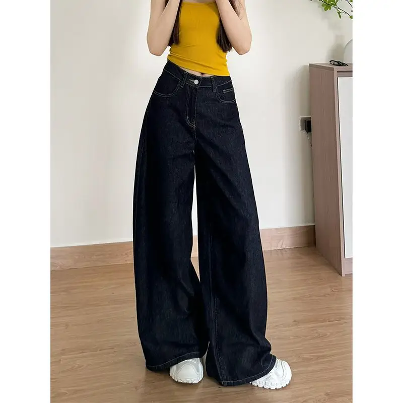 Dark Blue Wide Leg Jeans 2025 High Waist Slimming Drape