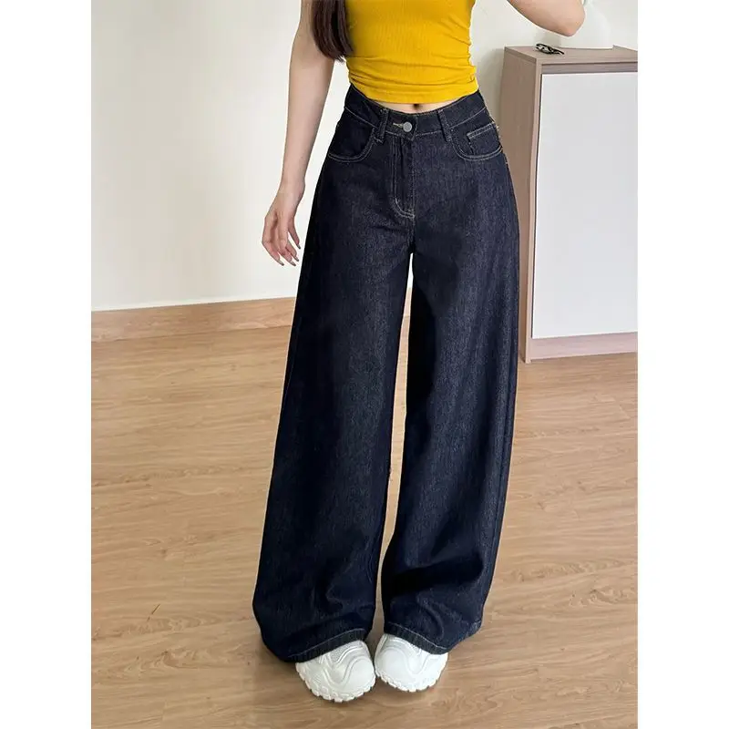 Dark Blue Wide Leg Jeans 2025 High Waist Slimming Drape