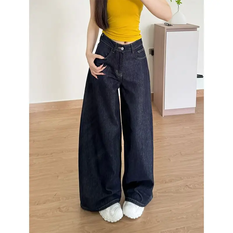 Dark Blue Wide Leg Jeans 2025 High Waist Slimming Drape