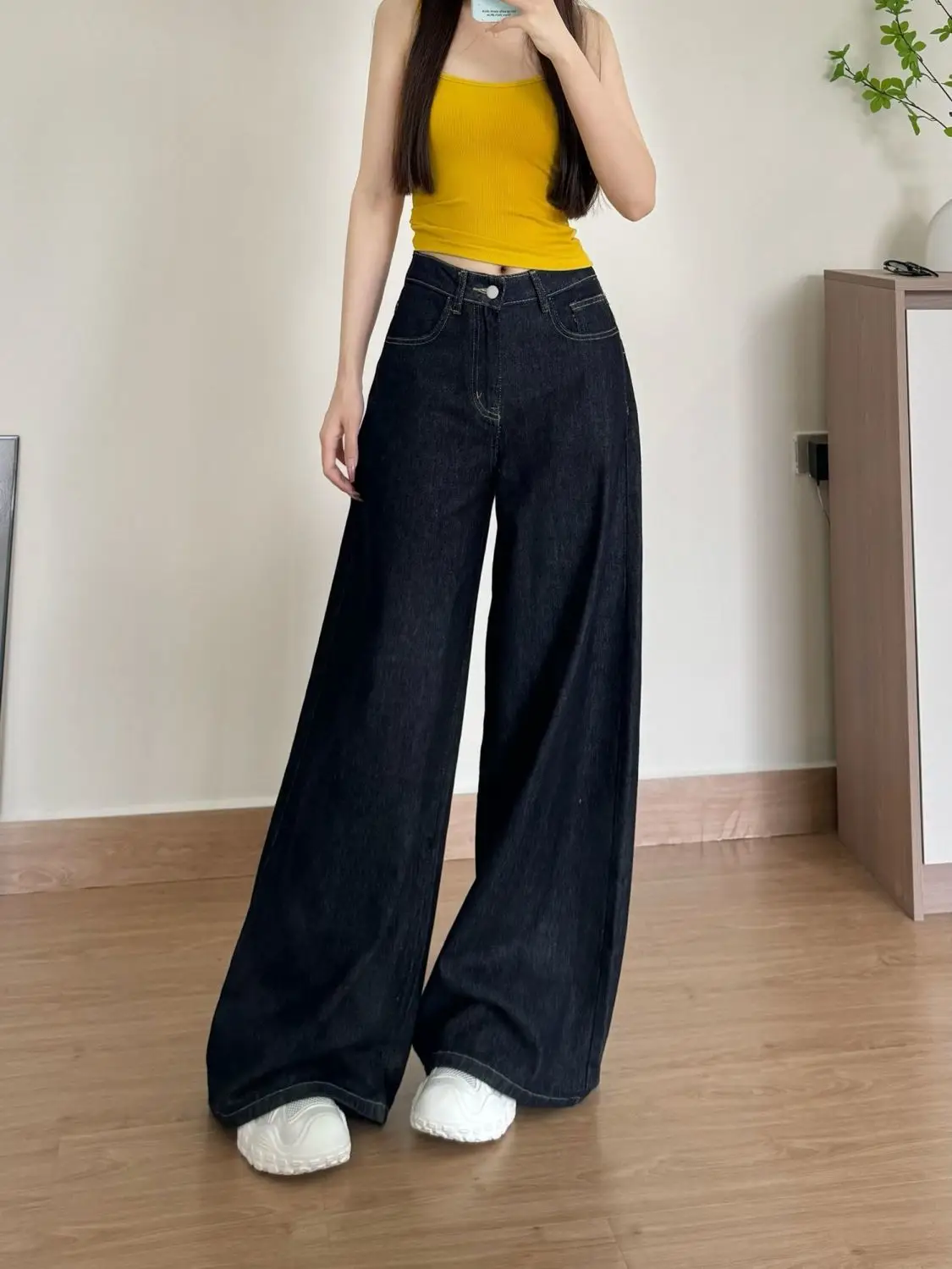 Dark Blue Wide Leg Jeans 2025 High Waist Slimming Drape — feature 3
