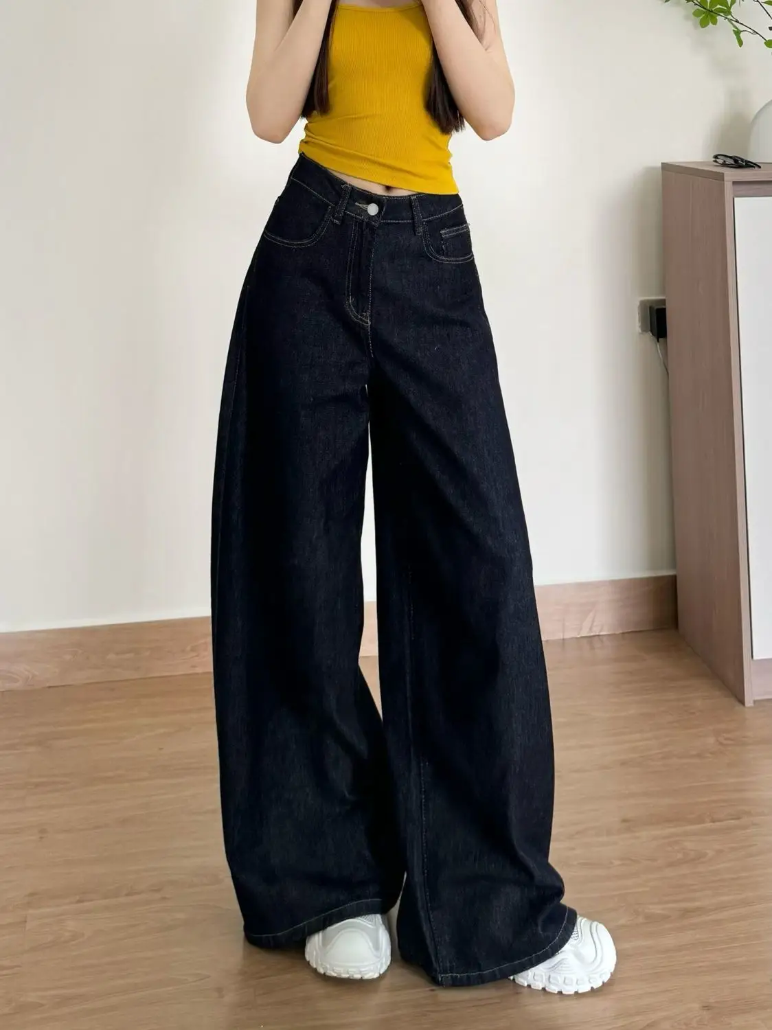 Dark Blue Wide Leg Jeans 2025 High Waist Slimming Drape — feature 7