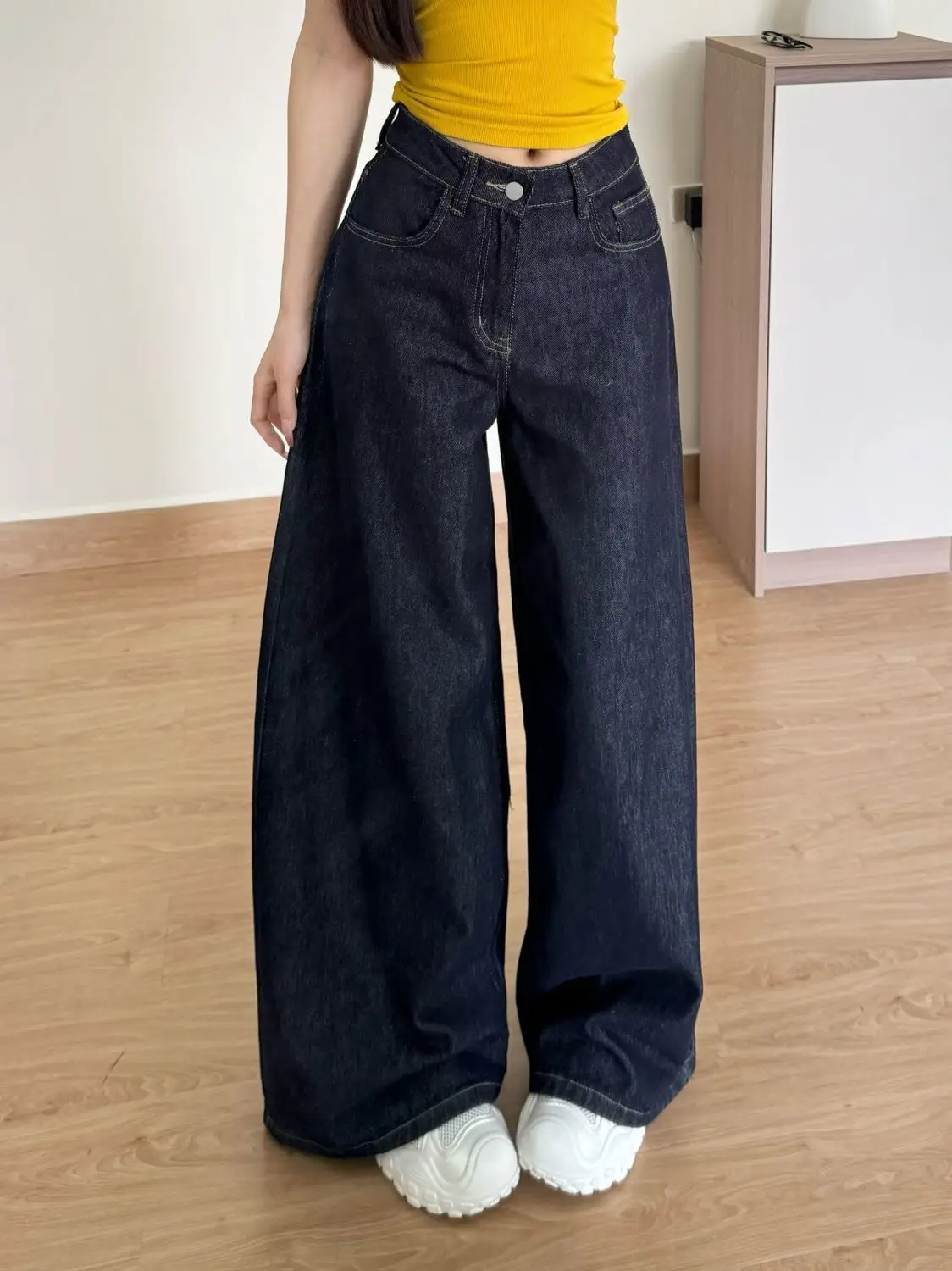 Dark Blue Wide Leg Jeans 2025 High Waist Slimming Drape — feature 9