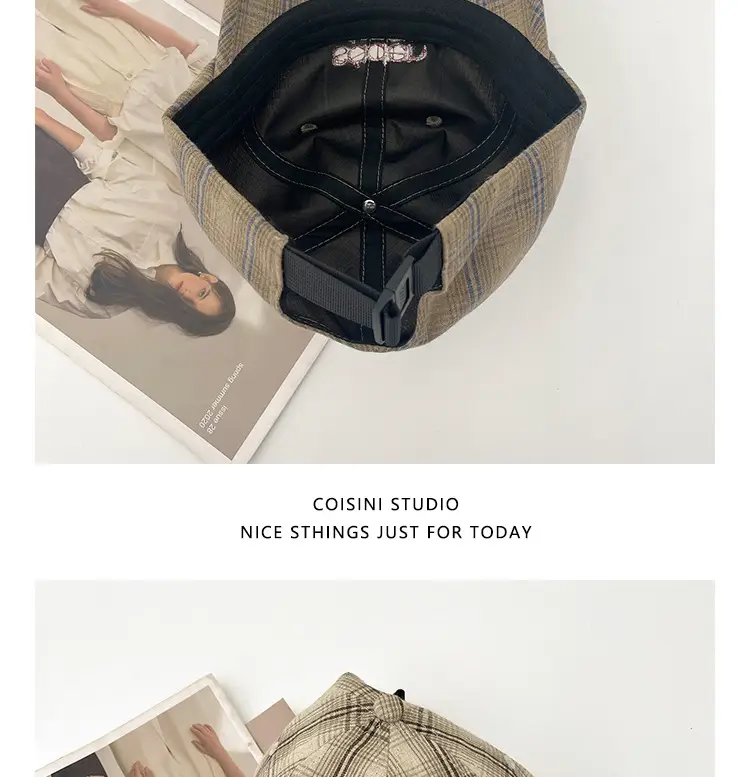 2025 Retro Plaid Peaked Cap for Women Spring Summer — feature 12