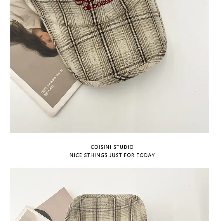 2025 Retro Plaid Peaked Cap for Women Spring Summer — feature 14