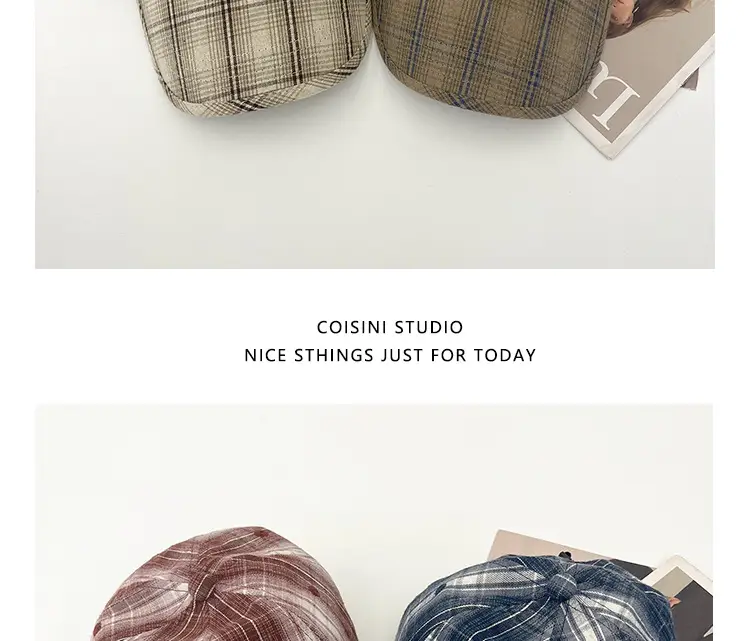 2025 Retro Plaid Peaked Cap for Women Spring Summer — feature 8