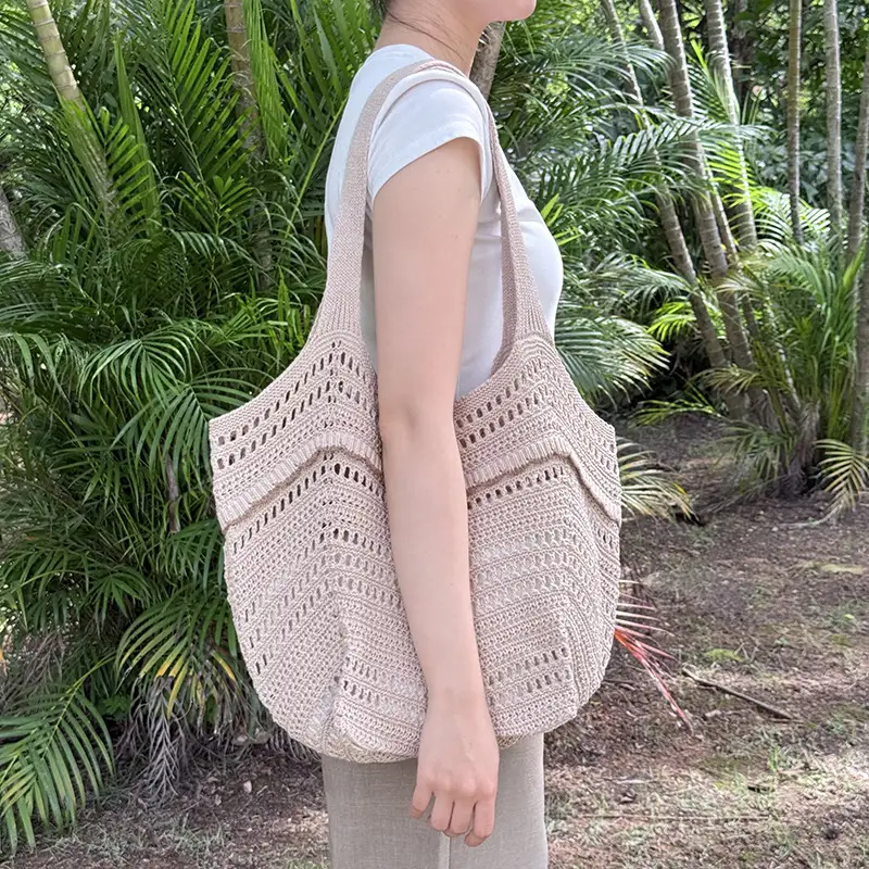 White Knitted Shoulder Bag for Women Beach Resort Style