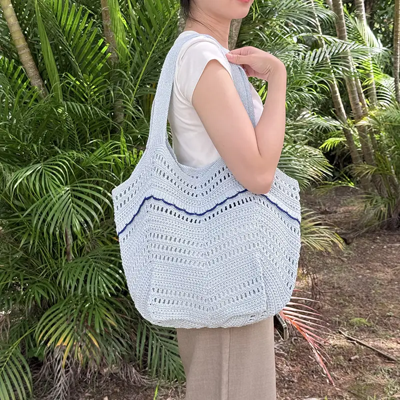 White Knitted Shoulder Bag for Women Beach Resort Style