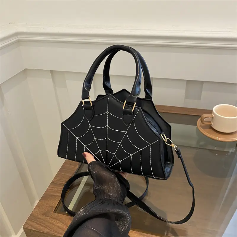 Black Spider Web Textured Handbag for Women - Image 5