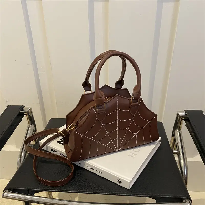 Black Spider Web Textured Handbag for Women - Image 7