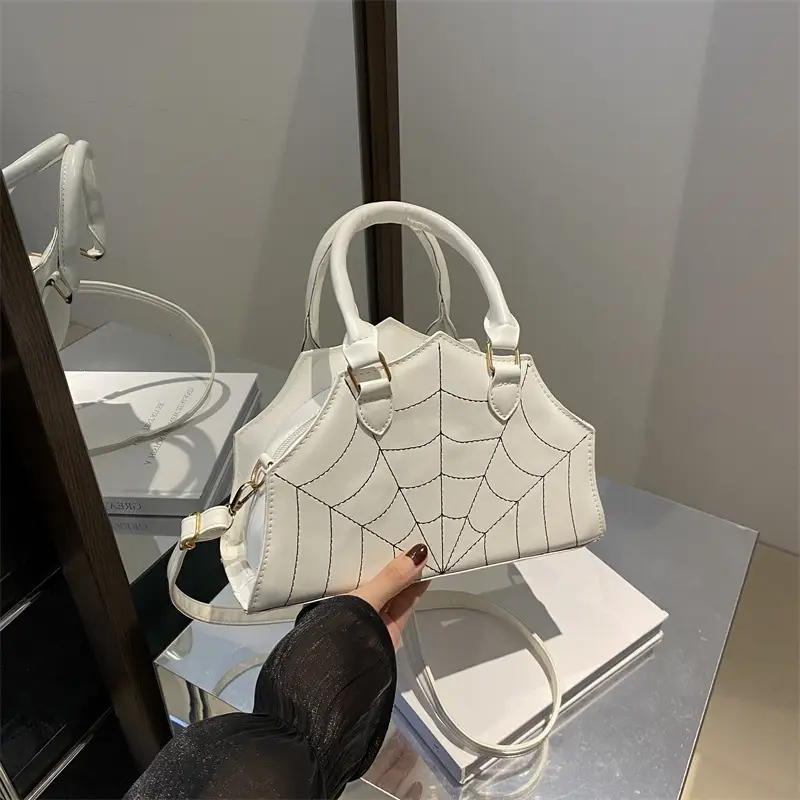 Black Spider Web Textured Handbag for Women - Image 8
