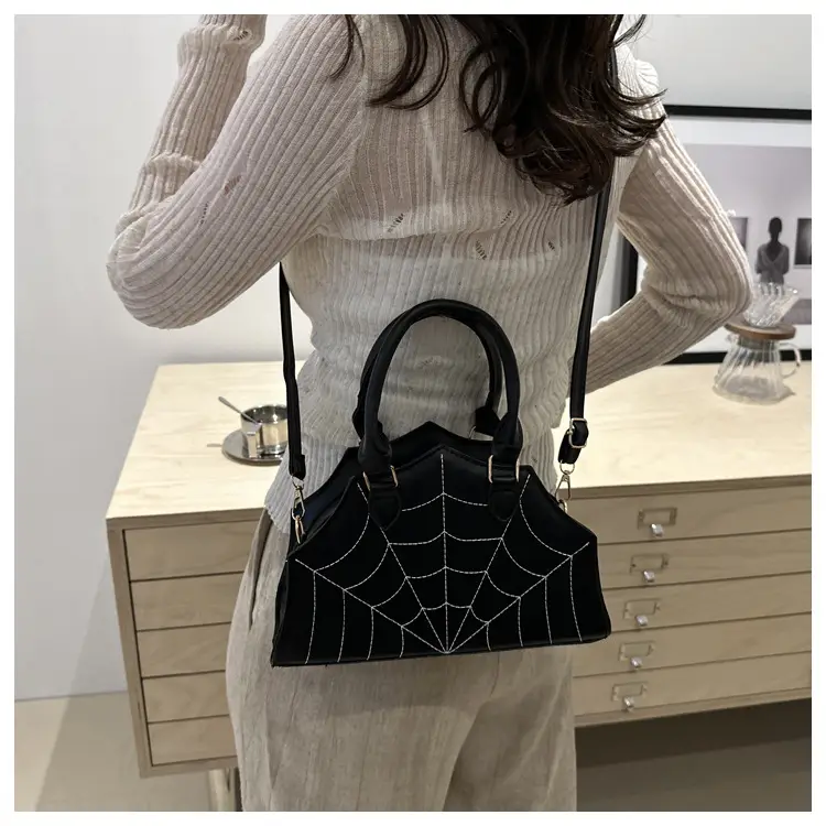 Black Spider Web Textured Handbag for Women — feature 7