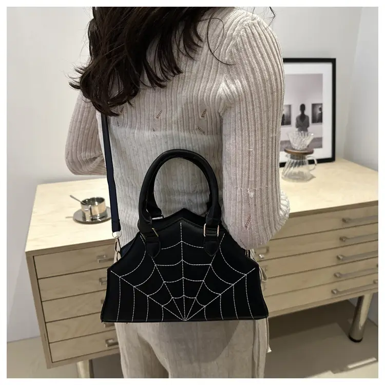 Black Spider Web Textured Handbag for Women — feature 8