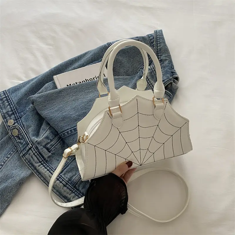 Black Spider Web Textured Handbag for Women - Image 2
