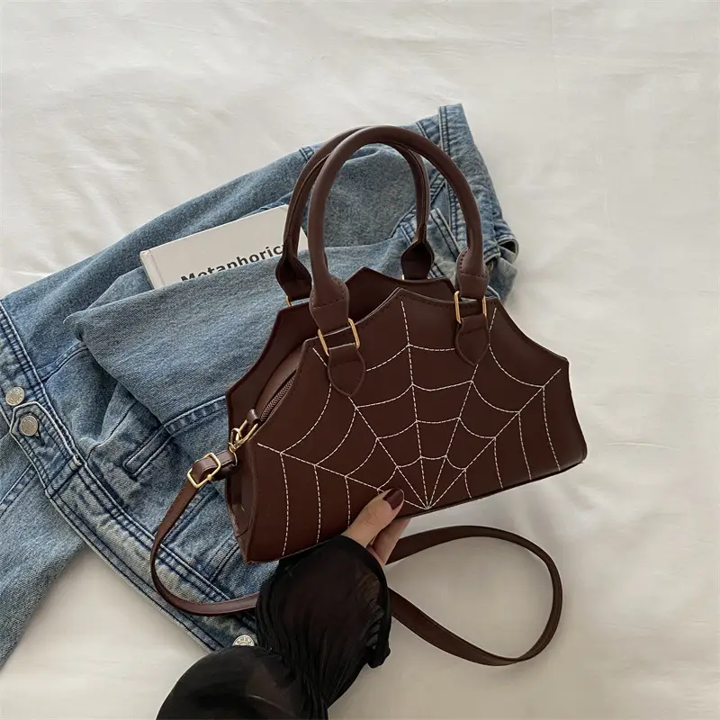 Black Spider Web Textured Handbag for Women - Image 4