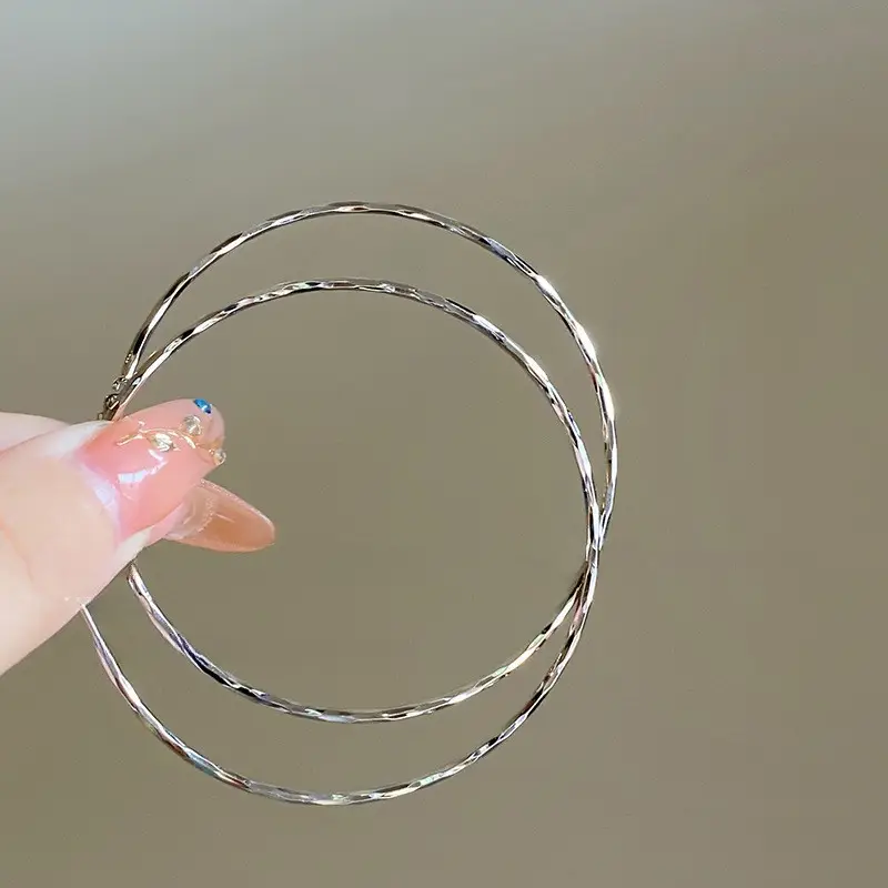 European and American Cross-Border Silver Needle Hoop Earrings, Metal Minimalist Style, Fashionable Versatile Simple Earrings with a Unique Design — feature 12