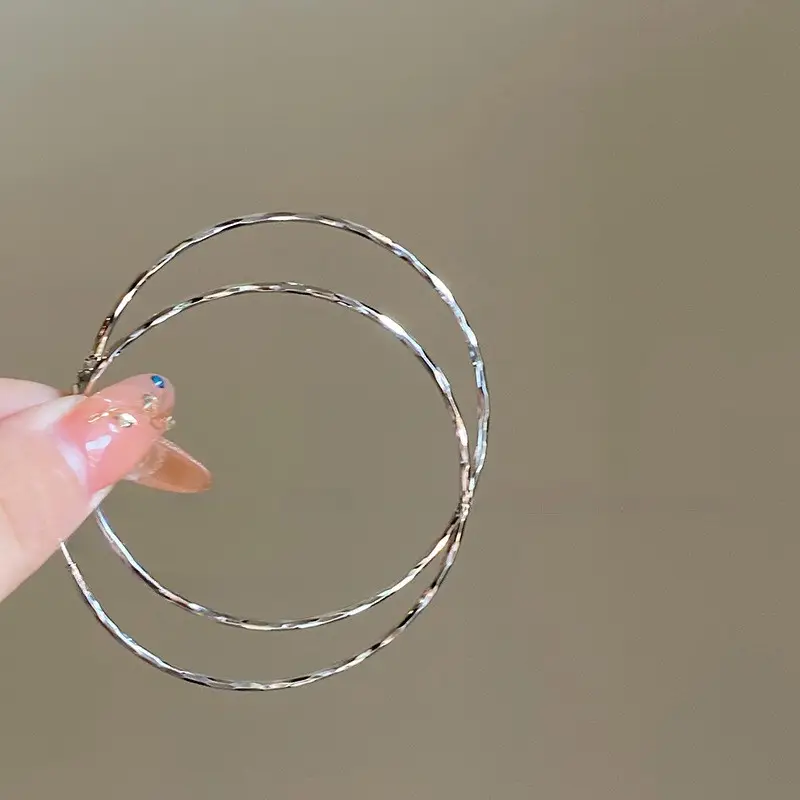 European and American Cross-Border Silver Needle Hoop Earrings, Metal Minimalist Style, Fashionable Versatile Simple Earrings with a Unique Design — feature 13