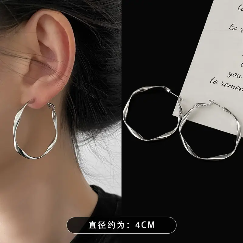 European and American Cross-Border Silver Needle Hoop Earrings, Metal Minimalist Style, Fashionable Versatile Simple Earrings with a Unique Design — feature 16