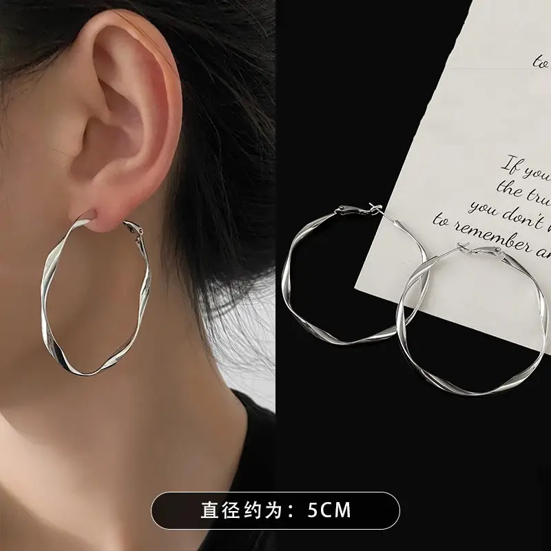 European and American Cross-Border Silver Needle Hoop Earrings, Metal Minimalist Style, Fashionable Versatile Simple Earrings with a Unique Design — feature 17