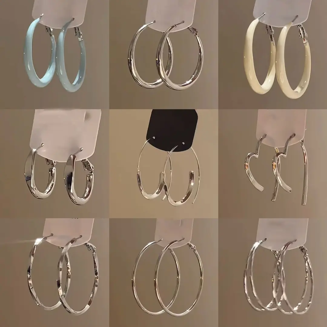 European and American Cross-Border Silver Needle Hoop Earrings, Metal Minimalist Style, Fashionable Versatile Simple Earrings with a Unique Design — feature 2