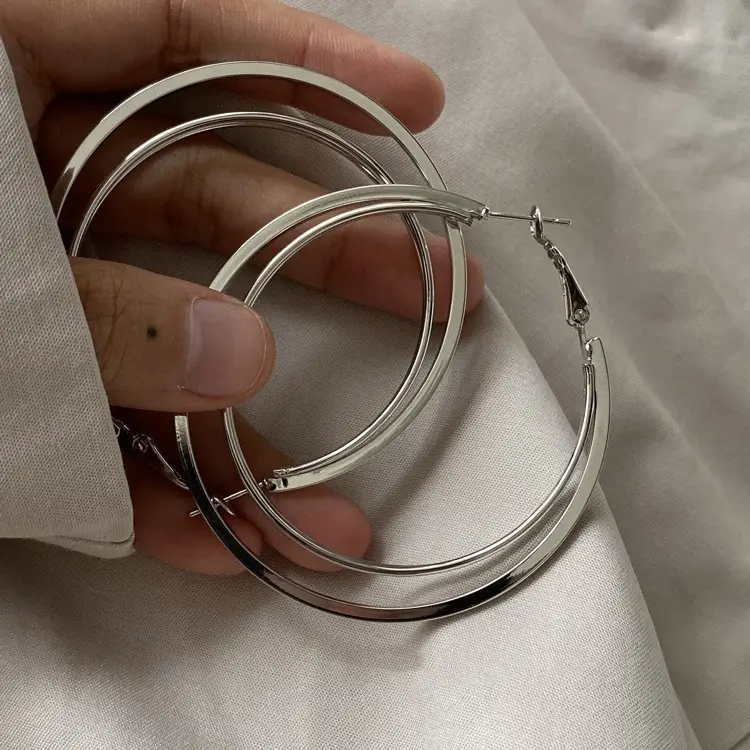 European and American Cross-Border Silver Needle Hoop Earrings, Metal Minimalist Style, Fashionable Versatile Simple Earrings with a Unique Design — feature 20