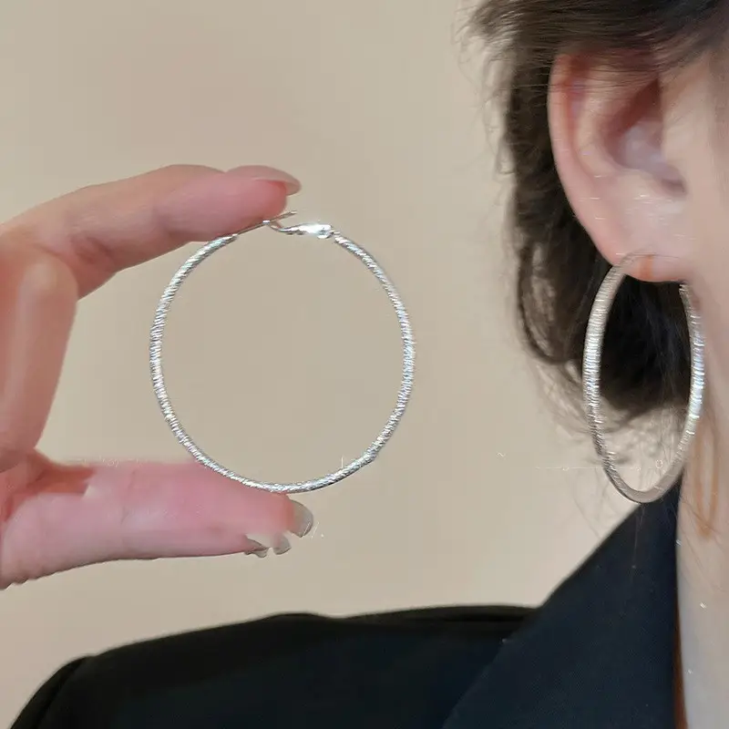 European and American Cross-Border Silver Needle Hoop Earrings, Metal Minimalist Style, Fashionable Versatile Simple Earrings with a Unique Design — feature 23