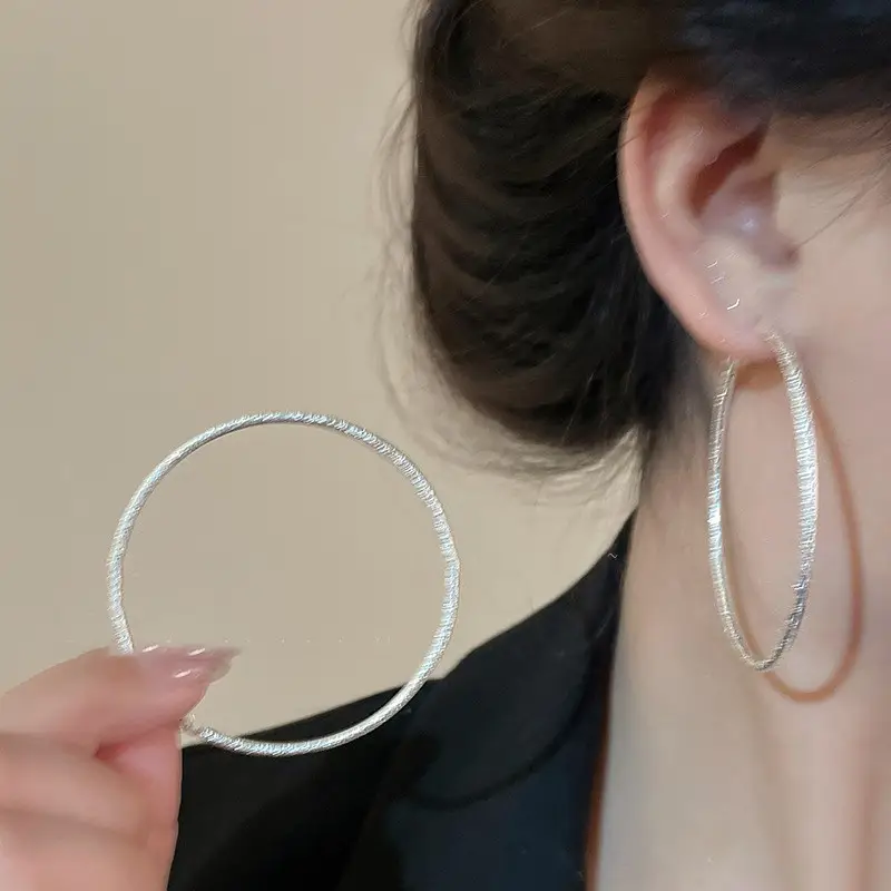 European and American Cross-Border Silver Needle Hoop Earrings, Metal Minimalist Style, Fashionable Versatile Simple Earrings with a Unique Design — feature 24