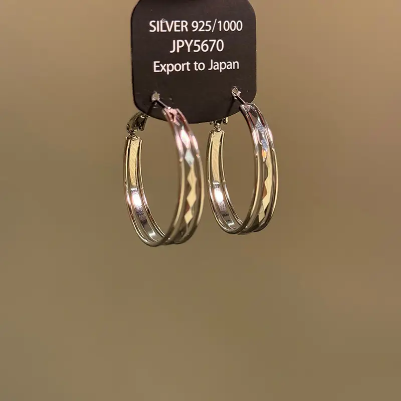 European and American Cross-Border Silver Needle Hoop Earrings, Metal Minimalist Style, Fashionable Versatile Simple Earrings with a Unique Design — feature 25