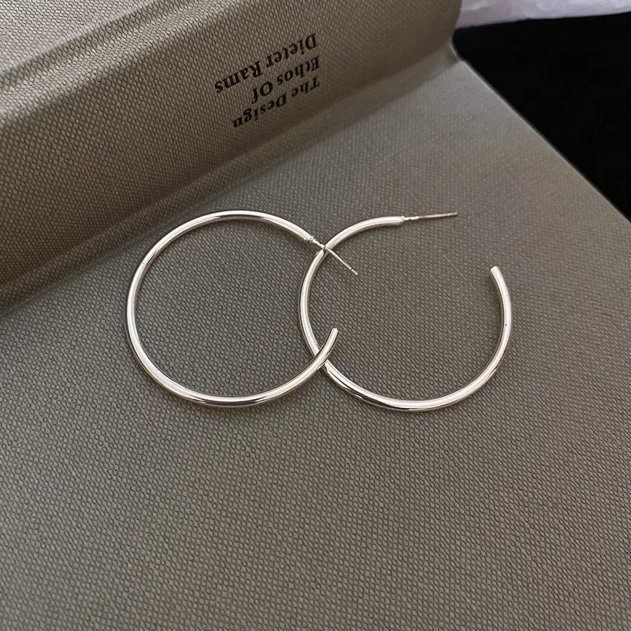 European and American Cross-Border Silver Needle Hoop Earrings, Metal Minimalist Style, Fashionable Versatile Simple Earrings with a Unique Design — feature 29
