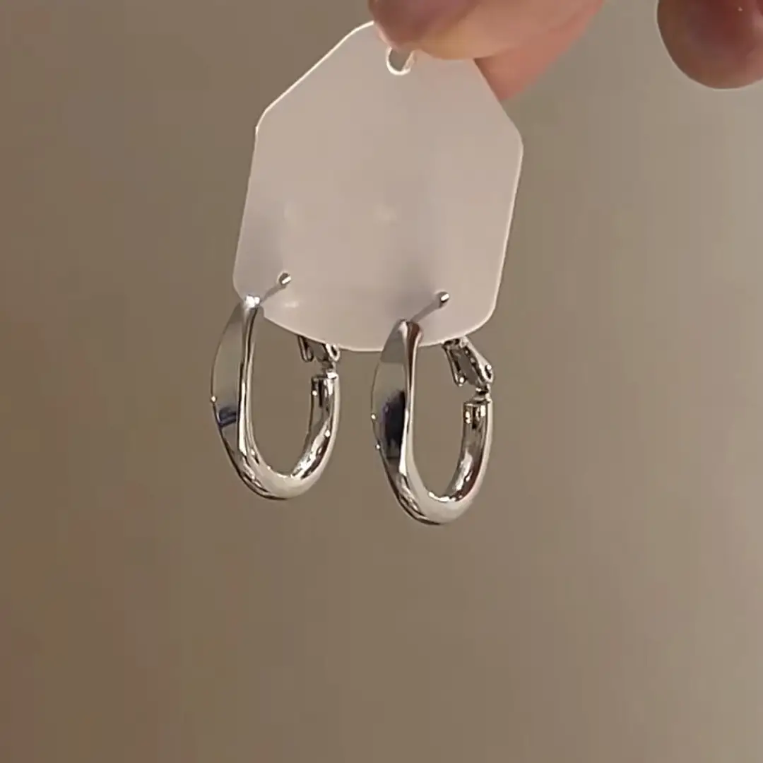 European and American Cross-Border Silver Needle Hoop Earrings, Metal Minimalist Style, Fashionable Versatile Simple Earrings with a Unique Design — feature 3