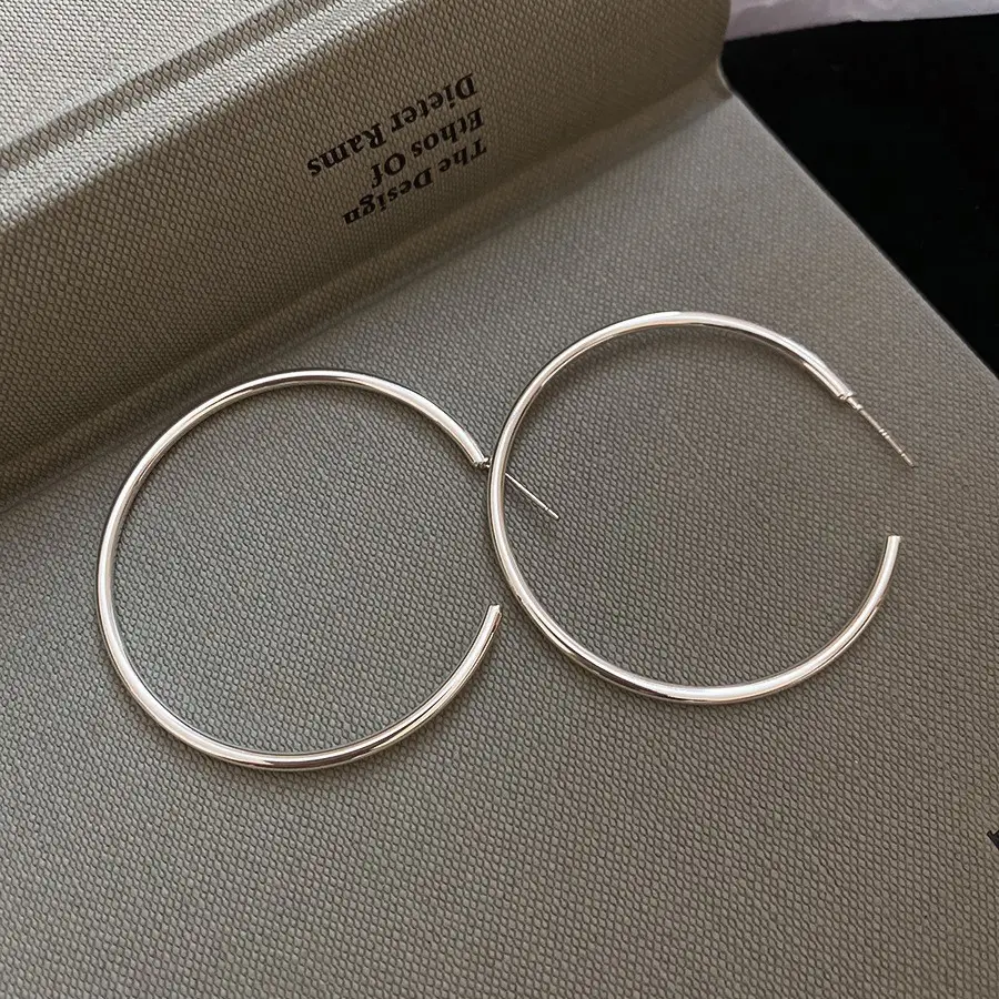 European and American Cross-Border Silver Needle Hoop Earrings, Metal Minimalist Style, Fashionable Versatile Simple Earrings with a Unique Design — feature 30