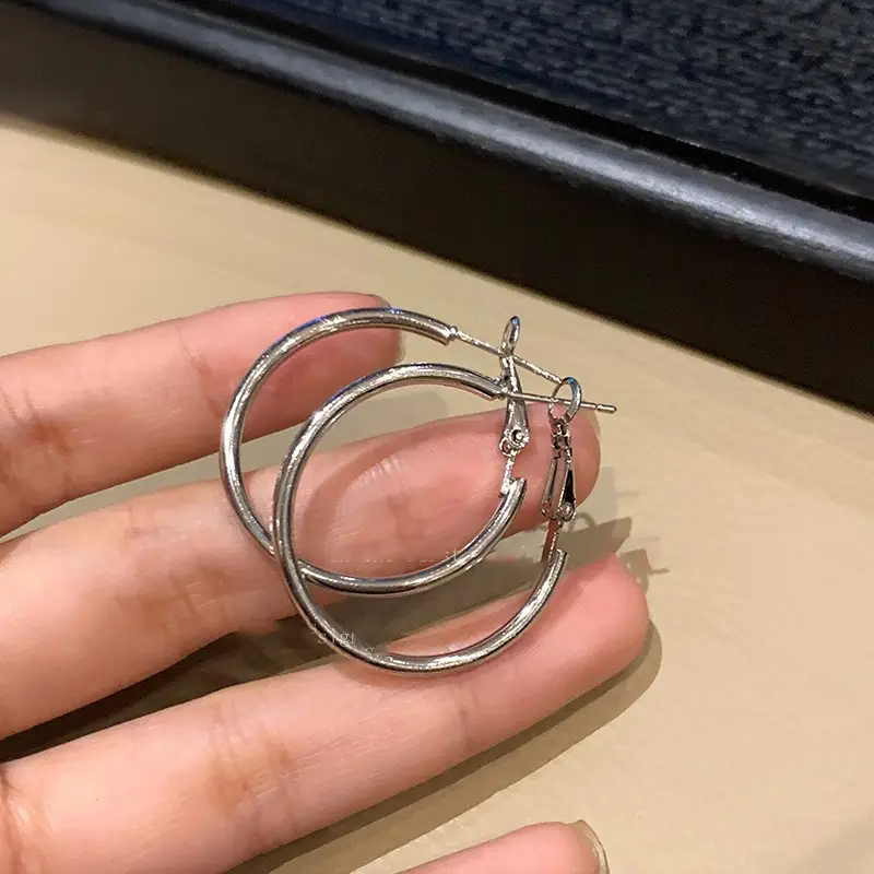 European and American Cross-Border Silver Needle Hoop Earrings, Metal Minimalist Style, Fashionable Versatile Simple Earrings with a Unique Design — feature 34