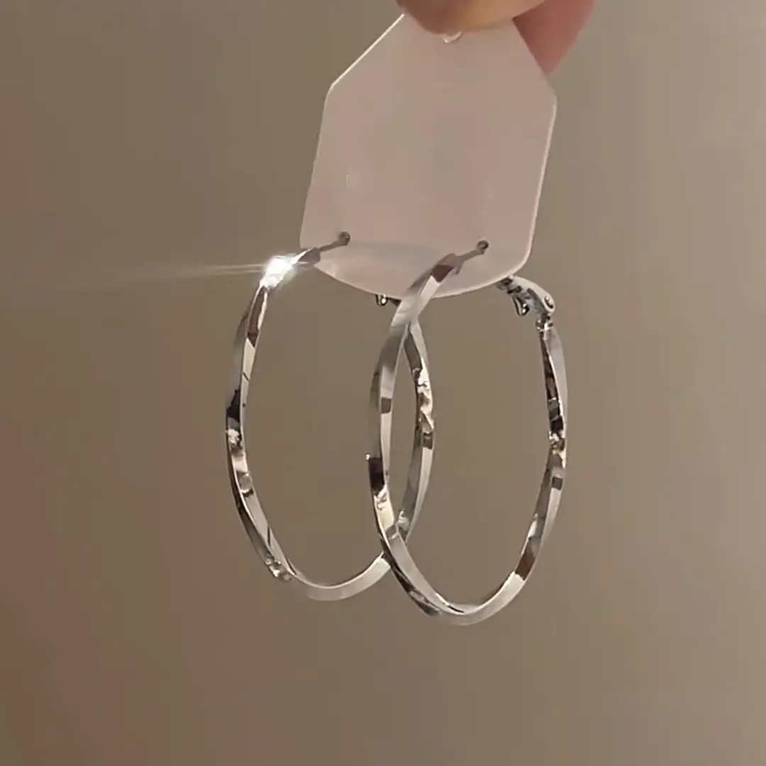 European and American Cross-Border Silver Needle Hoop Earrings, Metal Minimalist Style, Fashionable Versatile Simple Earrings with a Unique Design — feature 5