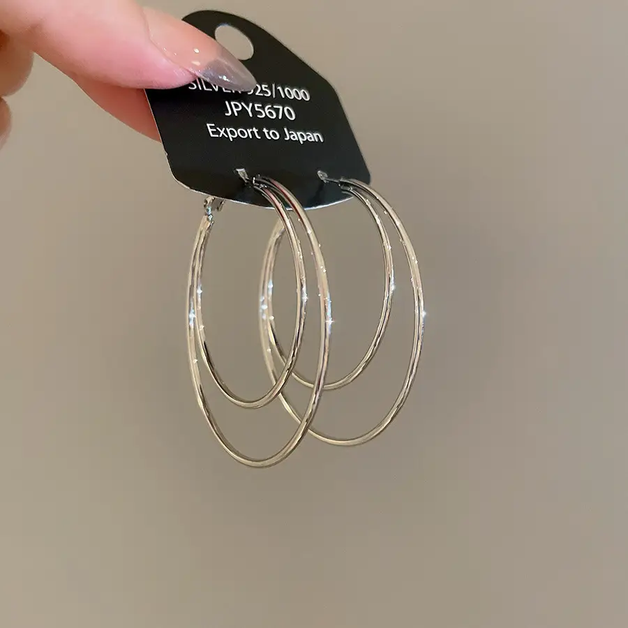 European and American Cross-Border Silver Needle Hoop Earrings, Metal Minimalist Style, Fashionable Versatile Simple Earrings with a Unique Design